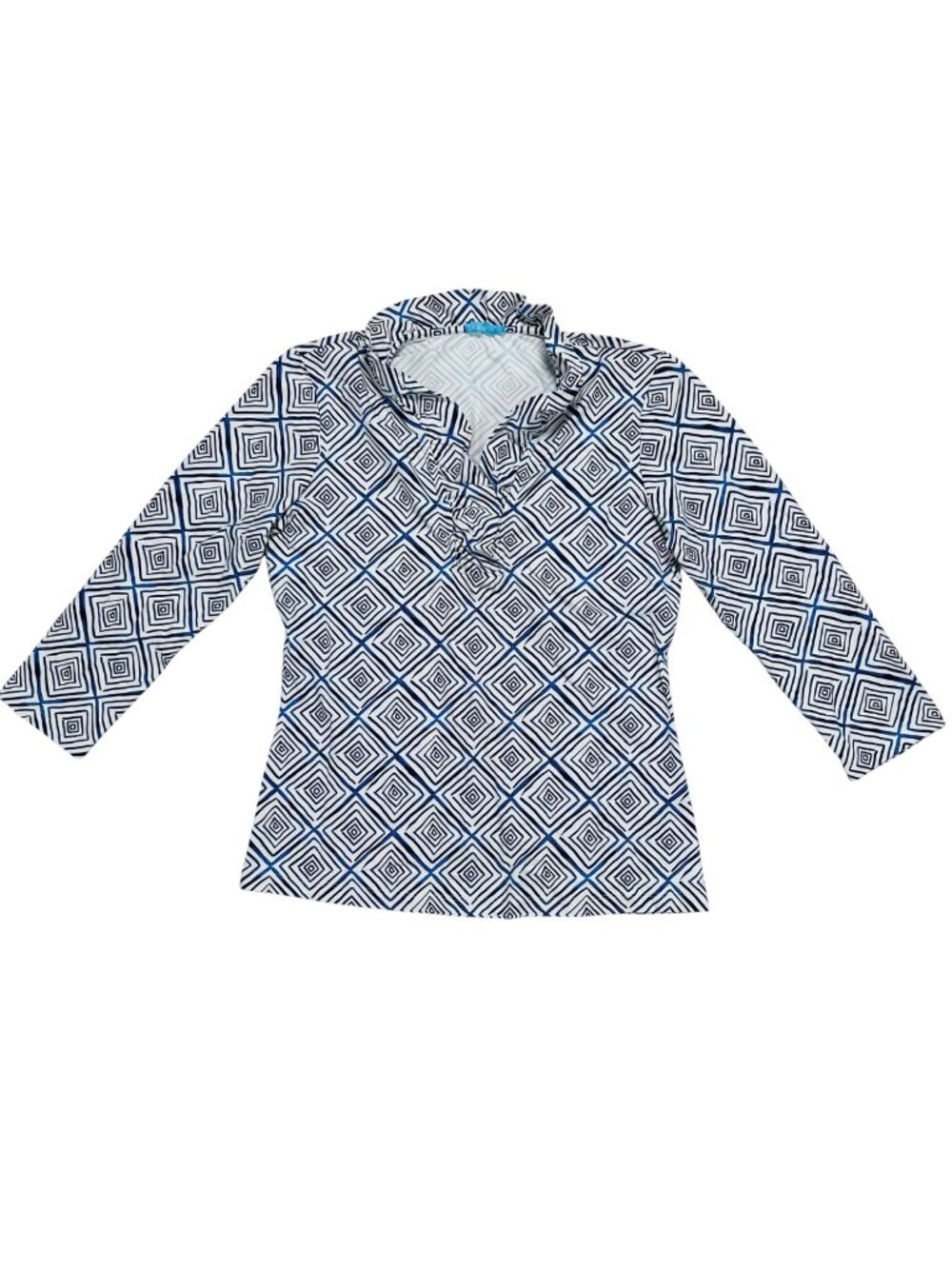 J. McLaughlin Durham Ruffle Top XS Catalina Cloth 3/4 Sleeve Outdoor Coastal